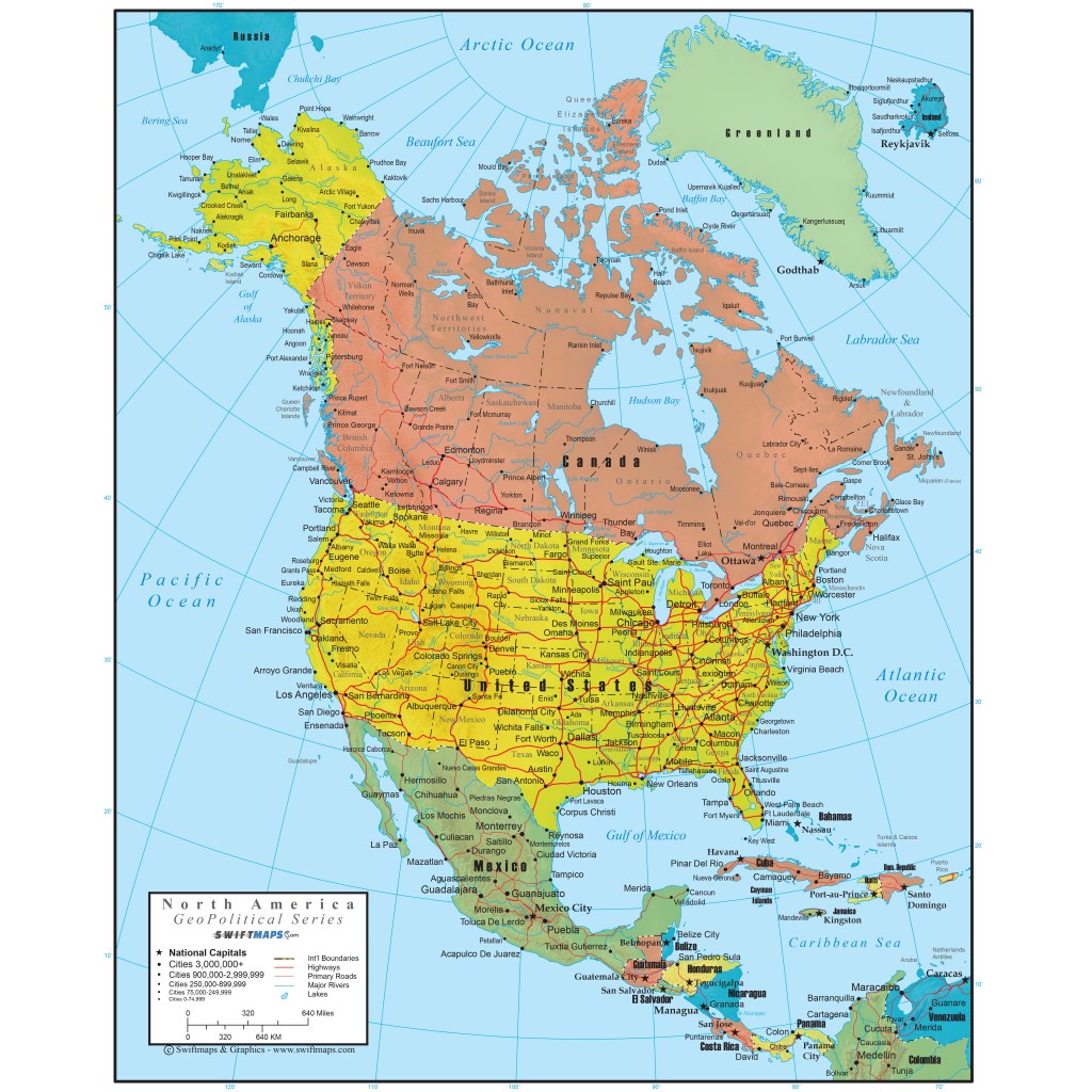 Maps International Large Political North America Wall Map - 47x39 Inch Paper Map